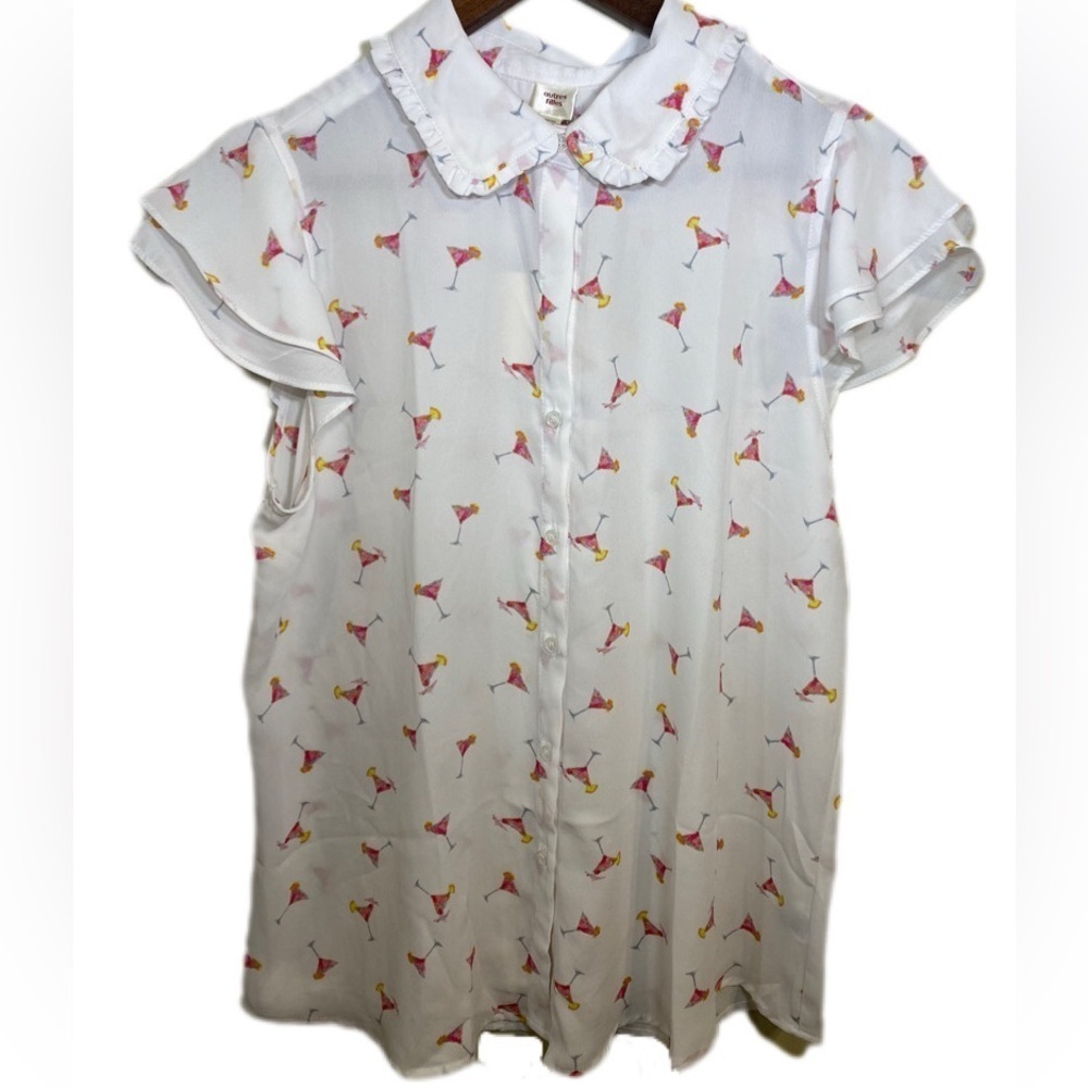 Autres Filles Novelty Martini Cocktail Print Flowy Feminine Blouse Size M *NWT* - Picture 3 of 8